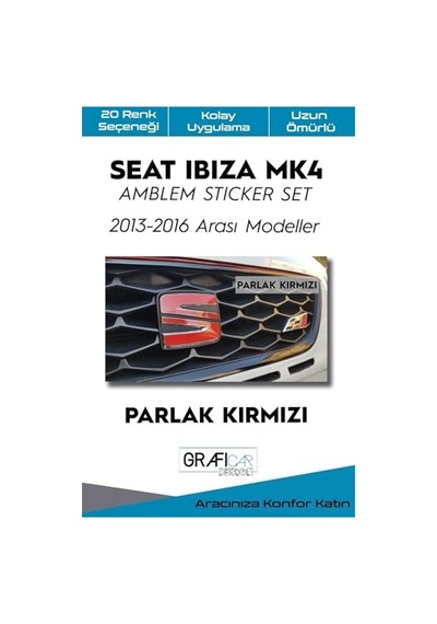 Seat Ibiza İle Uyumlu Mk4 2013 2016 Amblem Kaplama Sticker Set, Parlak Siyah, Amb028-03 Abanoz
