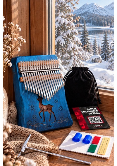 Midex KLX-510 Hakiki Ağaç Geyik Desenli Kalimba 17 Tuşlu