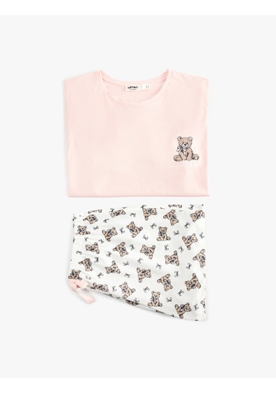 Koton Pamuklu Bisiklet Yaka Kısa Kollu Rahat Kesim Baskılı Pijama Takımı Pembe 6slk40174mk Koton Pamuklu Bisiklet Yaka Kısa Kollu Rahat Kesim Baskılı Pijama Takımı Pembe 6slk40174mk