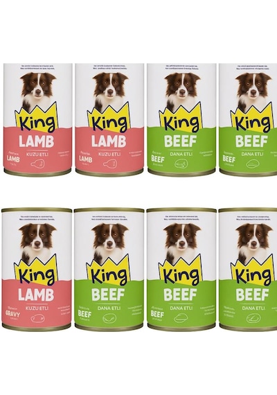 King Sos İçerisinde Et Parçacıklı Dana Etli / Kuzu Etli Köpek Konservesi 400 G X 12 Adet