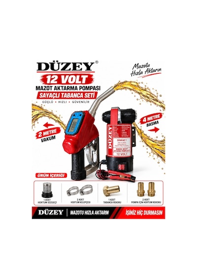 12 Volt Mazot Aktarma Pompası & Sayaçlı Tabanca Seti Litre Ölçme