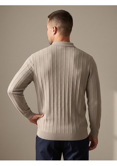 Maccali Erkek Gri Fitil Detaylı Fermuarlı Polo Yaka Triko Sweatshirt