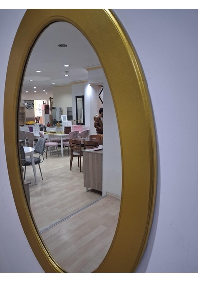 Ayna Oval 90673 Model Parlak Gold Renk Kayın Torna Kutu Sevk El Yapım Altın