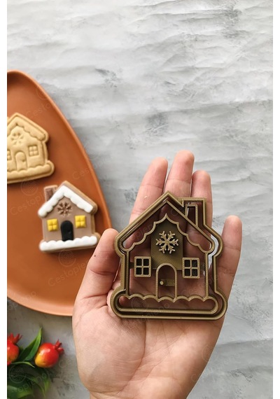 Gold Kar Taneli Ev Hamur Şekillendirici, Kurabiye Kalıbı, Seramik Kalıbı, 7x8 Cm Çok Renkli