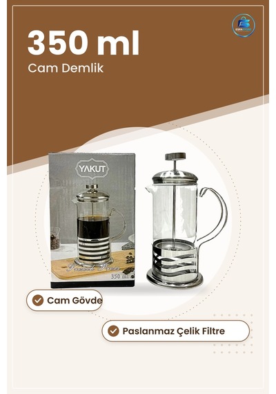 French Press 350 Ml Cam Kahve Demliği Paslanmaz Çelik Filtreli Mu Çok Renkli