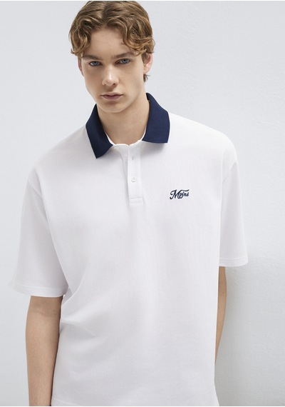 Mavi - Yaka Detaylı Beyaz Polo Tişört 0613330-620