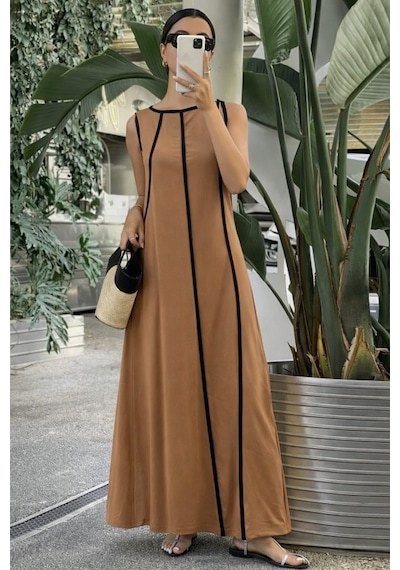 Veraura Lifestyle Kadın Omuzlardan Açık Yaka Ince Şerit Detaylı Uzun Viskon Elbise Kahverengi Veraura Lifestyle Kadın Omuzlardan Açık Yaka Ince Şerit Detaylı Uzun Viskon Elbise Kahverengi