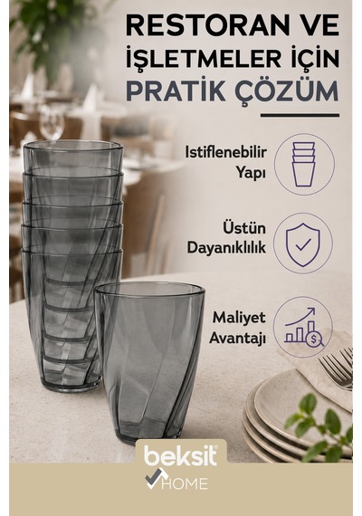 Home Glassy Kırılmaz Polikarbon 6'lı Bardak Antrasit 400 Ml Antrasit Antrasit