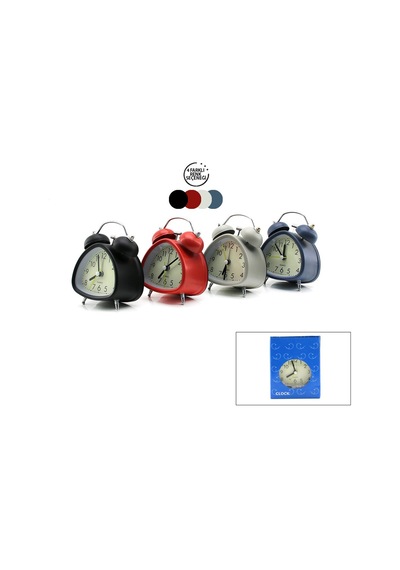 Twin Bell Alarm Clock Bgc-11 Üçgen Masa Çalar Saat Çap: 7.2cm Pilli Işıklı Metal Kasa Renkli Diğer