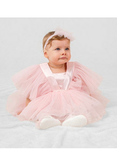 Pugi Baby Kız Bebek Şık Dantelli Mevlüt / Özel Gün Elbisesi Pembe2