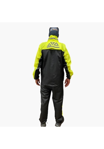 Nukrotech Astarlı Cepli PVC Su Geçirmez Motosiklet Yağmurluğu Siyah - Sarı