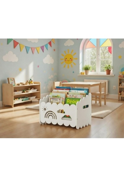 Montessori Ahşap Oyuncak Ve Kitap Saklama Kutusu Beyaz