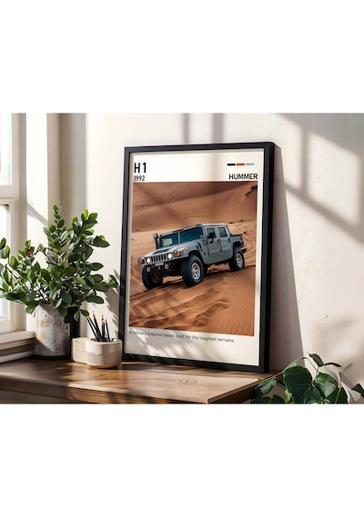 Hummer H1 Ahşap Çerçeveli Poster Tablo Askeri Off-road Dev