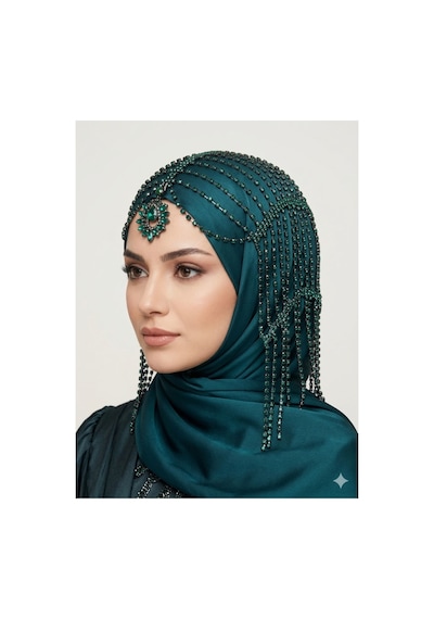 Taşlı Sallantılı Alınlıklı Saç Aksesuarı Gelin,kına,nişan,söz,after,bride,party Yeşil - 871609800 Yeşil