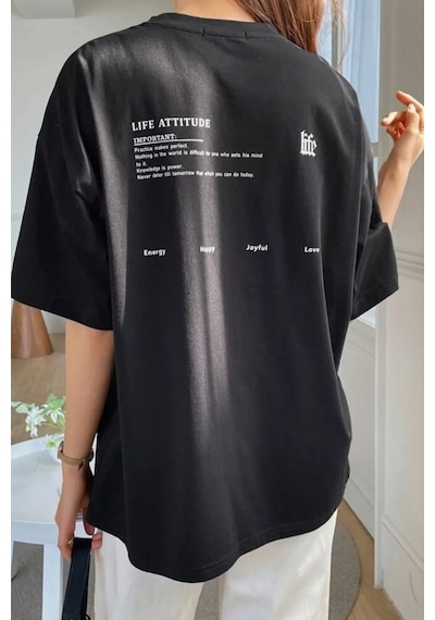 Unisex Life Baskılı T-shirt Siyah