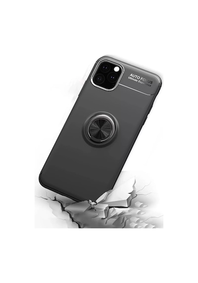 Apple iPhone Uyumlu  Uyumlu 11 Pro Max Kılıf Range Yüzüklü Silikon - Siyah-gold