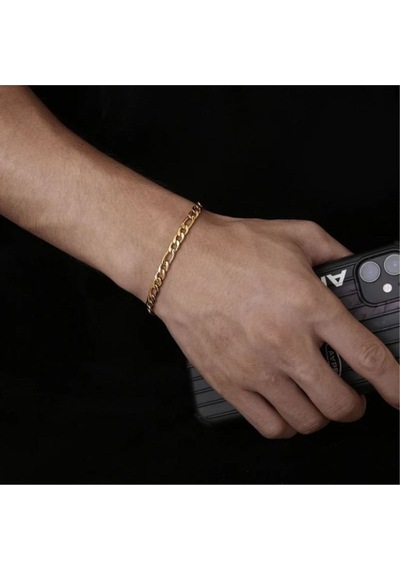 18 Ayar Gerçek Altın Kaplama Kararmayan 5 Mm Erkek Gümüş Bileklik Figaro Model