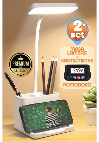 2li Set Masa Lambası + Kronometreli Pomodoro Ders Çalışma Masa Lambası Beyaz 108 Diğer