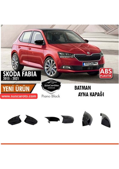 Skoda Fabia Mk3 Sinyalli 2015-2021 Uyumlu Batman Yarasa Ayna Kapağı Piano Black Abs Plastik 00 Şüscaroto Aksesuar