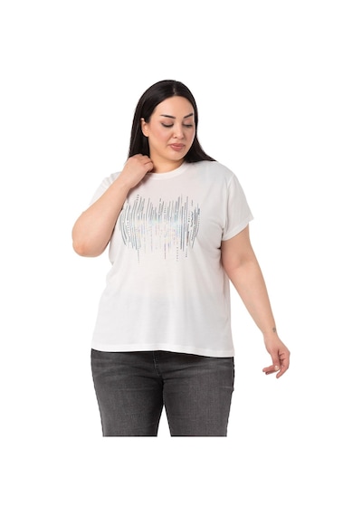 Disentis Büyük Beden Parlak Baskılı Bisiklet Yaka Beyaz T-shirt-beyaz Gri Beyaz - Gri