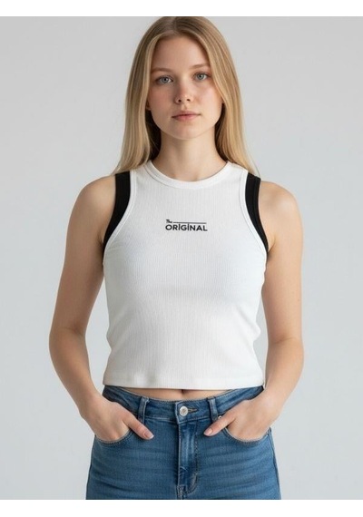 Kız Cocuk Pamuklu Fitiili Crop Bluz-16763 Beyaz Siyah