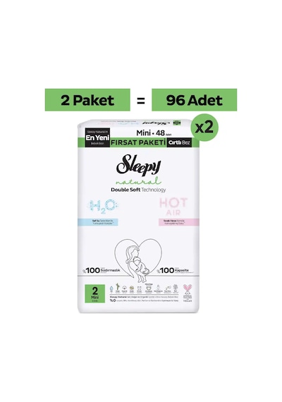 Sleepy Natural Double Soft Ultra Fırsat Paketi Bebek Bezi 2 Numara Mini 96 Adet