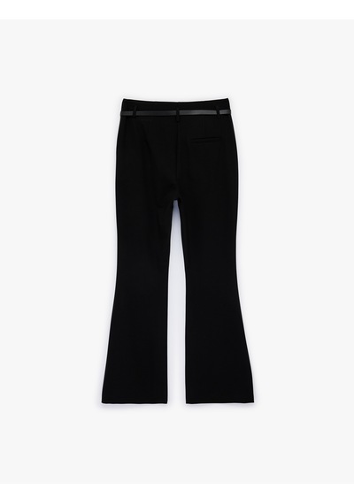 Koton Slim Fit Normal Bel Kemerli İspanyol Paça Pantolon Siyah 6sak40149uw Siyah