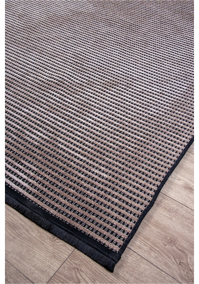 Bej Şönil Kilim Salon Oturma Çocuk Odası Hasır Yıkanabilir Yolluk Kaymaz Taban Halı Siyah Bej