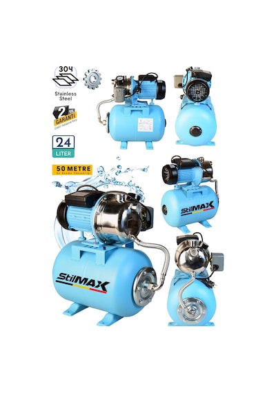 Stilmax Pas24lt Paslanmaz 1.5hp Jet + 24lt Küre Tank Seti 4 Kat 4daire Ev Tipi Otomatik Hidrofor Set