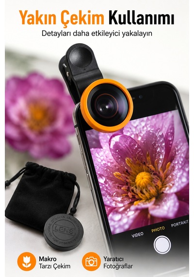 Balık Gözü Telefon Lensi Fish Eye Geniş Açılı Makro Klipsli Selfie Kamera Lensi Apple Android Uyumlu Siyah