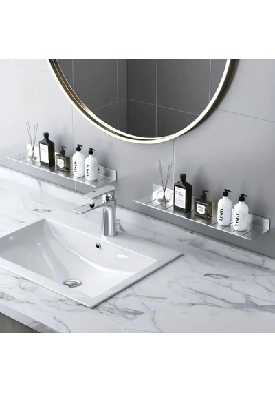 Gkd 304 Kalite Paslanmaz Çelik 40 Cm Ve 30cm 2 Adet Banyo Rafı Düzenleyici - Vidalı Sistem - Inox Gri