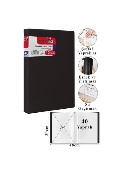 Sunum Dosyası 60 Lı 1 Paket Poşet Dosyalı Katalog Dosyası 60 Poşetli Kendinden Dosya Plastik Kapaklı Siyah