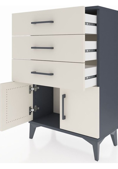 Arges Komodin 3 Çekmeceli 2 Kapaklı 60x30x96 Antrasit-aytaşı Antrasit
