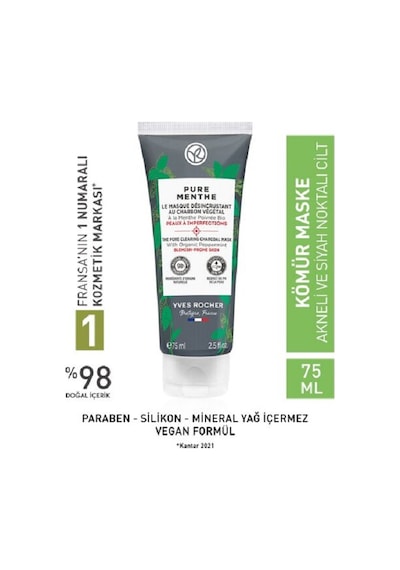 Yves Rocher Siyah Nokta Karşıtı Kömür Maske 75 Ml