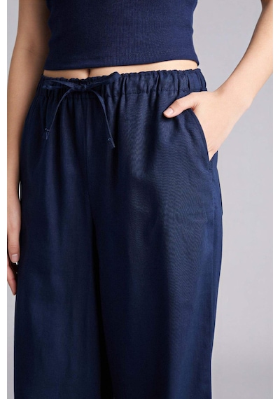 Defacto Wıde Leg Çift Cepli Beli Lastikli Standart Boy Keten Karışımlı Pantolon E1981ax26smnv125 Lacivert-nv125