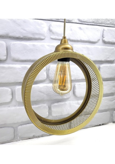 Eskitme Gold Endüstriyel Metal Hasır Tel Dairesel Model Hol Mutfak Tekli Sarkıt Avize Aydınlatma Çok Renkli