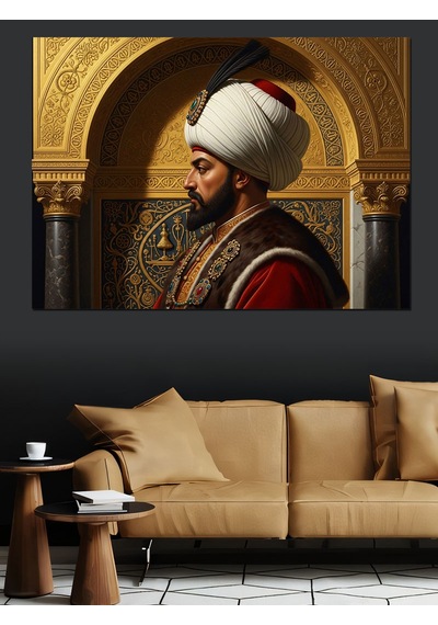 Osmanlı Sultanı Kavuklu Profil Portresi Dekoratif Kanvas - Mdf Ahşap Tablo