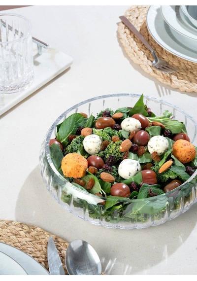 Cam Salata Kasesi - 21 Cm Orta Sunum Kasesi - 2 Li Çok Amaçlı Kase Meyvelik Şeffaf