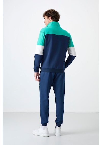 Tommy Life İndigo Dik Yaka Renk Geçişli İçi Polarlı Erkek Eşofman Takımı - 85186 İndigo
