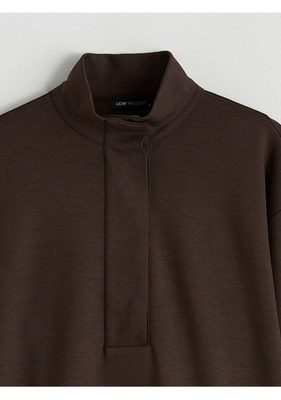 Lcw Modest Kahverengi Soft Touch Oversize Kadın Sweatshirt Tunik