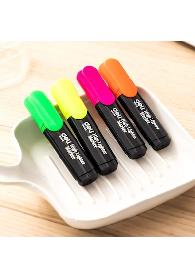 Deli Fosforlu Kalem 4'lü Paket Sarı-yeşil-turuncu-pembe 124-Pembe