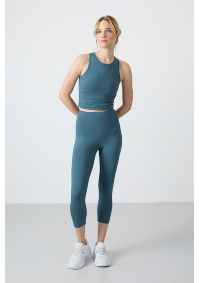 Tommylife Orman Yeşili Yüksek Bel Kapri-crop Atlet Slim Fit Kadın Tayt Takım - 95284 Yeşil