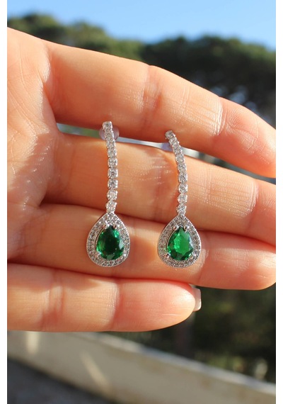 Niki Aksesuar Diamond Model Yeşil Damla Küpe Yeşil