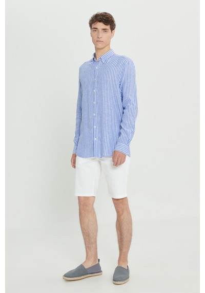 Ac&co Erkek Beyaz Lacı Slim Fit Dar Kesim Düğmeli Yaka Çizgili Gömlek