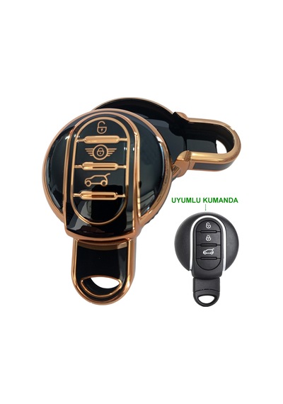 Mini Cooper Countryman Uyumlu Kumanda Anahtar Kılıfı Oto Anahtarlık 3 Tuş Siyah Gold