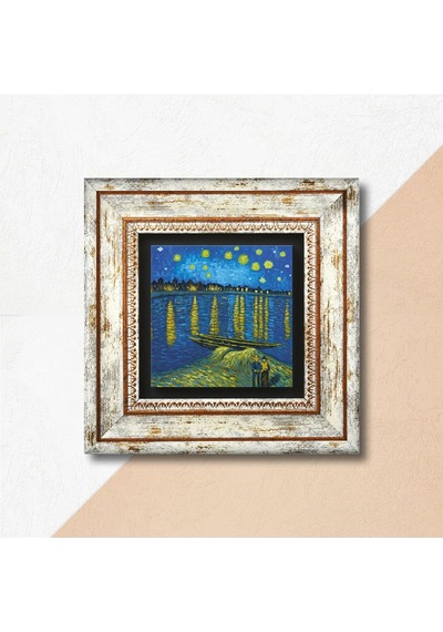 Lexroo Van Gogh Ren Nehri Nde Yıldızlı Bir Gece Taş Duvar Tablosu - Çerçeveli Taş Tablo Çok Renkli