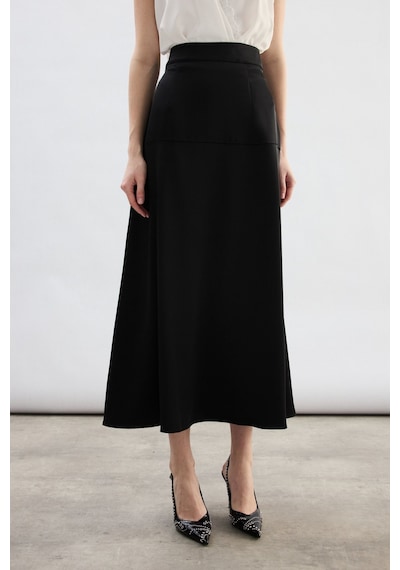 Sateen Yüksek Bel Saten Etek - Siyah-136783 Siyah