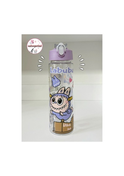 Labubu Su Matarası Labubu Suluk Labubu Figürlü Su Şişesi Labubu Matara Pipetli Matara 650ml Mor