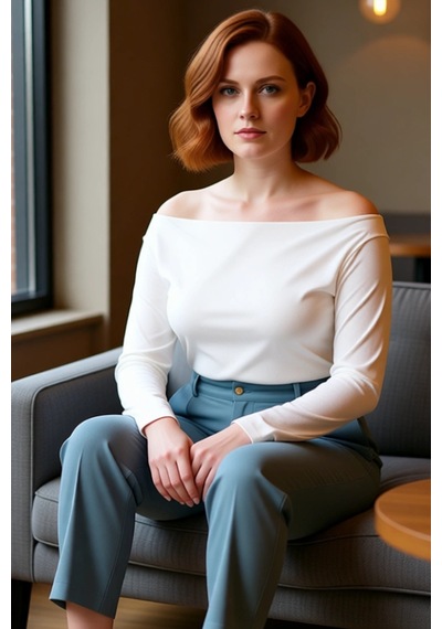 Ersefa Moda Büyük Beden Carmen Yaka Örme Fit Düz Desen Casual Günlük Reg Ekru