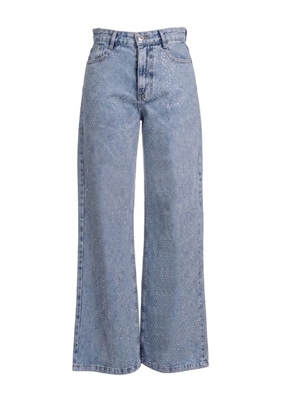Kene Jeans Ön Taşlı Buz Kar Denim Wide Leg/bol Paça Pantolon Buz Kar